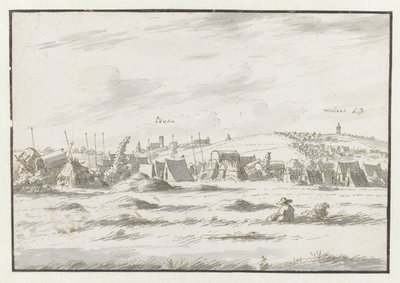 Gezicht op een kampement van het leger van Willem III bij Leuven door Josua de Grave