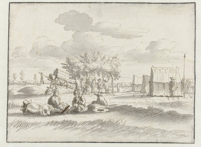 Gezicht op een kampement van het leger van Willem III bij Leuven door Josua de Grave