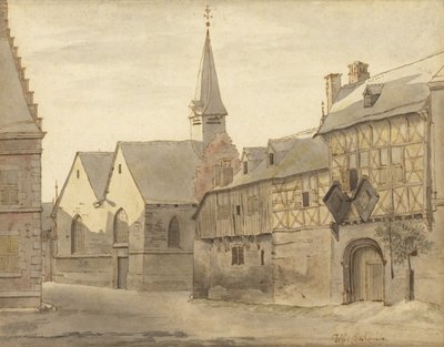 Gezicht op de St. Jacobskerk en de Herberg, Maastricht door Josua de Grave