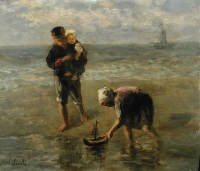 Het Bootje Te Water Laten door Jozef  Israels