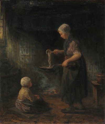 De pannenkoeken, ca. 1875 door Jozef (1824 1911) Israels