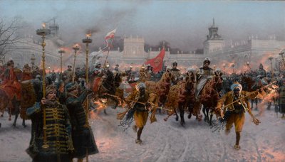 Vertrek uit Wilanów van Jan III Sobieski en Marysienka door Jozef Brandt