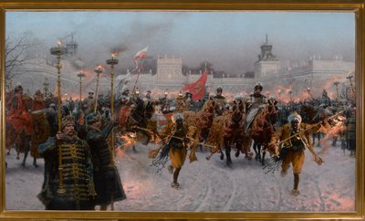 Vertrek uit Wilanów van Jan III Sobieski en Marysienka, 1897 door Jozef Brandt