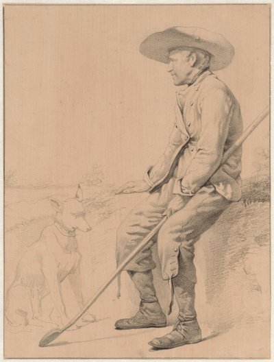 Zittende herder met hond door Jozef Hoevenaar