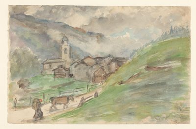 Bergdorpje met kerk door Jozef Israëls
