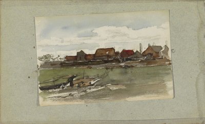 Huizen aan een dijk door Jozef Israëls