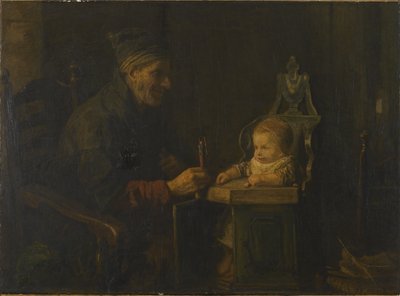 Oude man en baby door Jozef Israëls