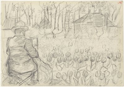 Schilder in een tulpenveld door Jozef Israëls