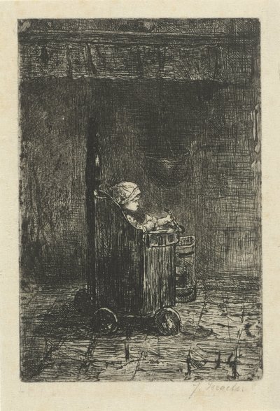 Kind in de kinderstoel door Jozef Israëls (signed by artist)