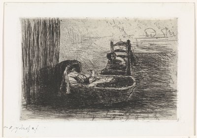 Kind in wieg door Jozef Israëls (signed by artist)