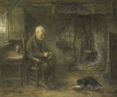 Interieur van een boerenhut door Jozef Israëls