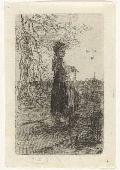 Meisje leunend op een schop door Jozef Israëls