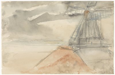 Molen bij bewogen lucht door Jozef Israëls