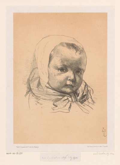 Portret van een baby met muts door Jozef Israëls