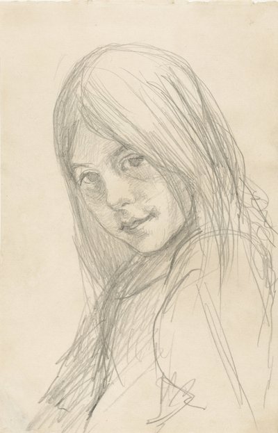 Portret van een meisje met los haar door Jozef Israëls