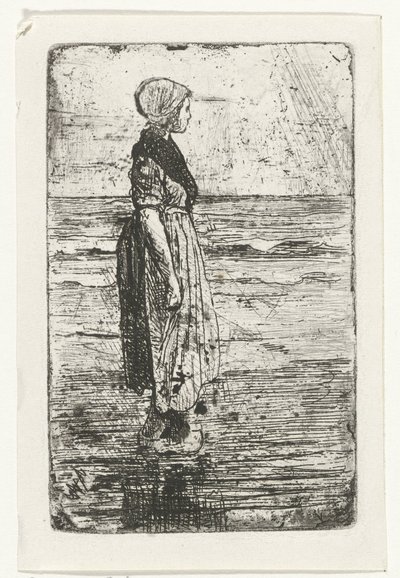 Staande vrouw op het strand door Jozef Israëls