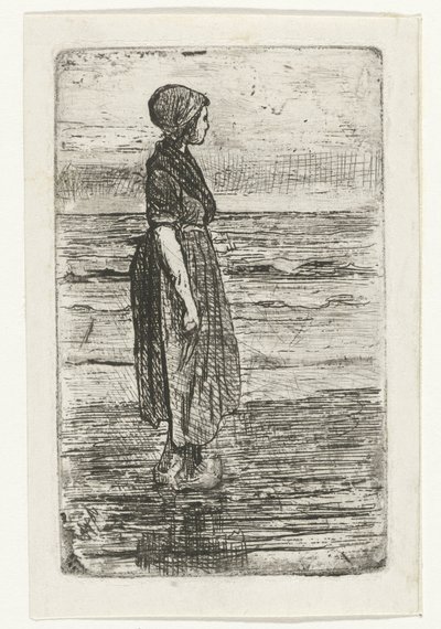 Staande vrouw op het strand door Jozef Israëls