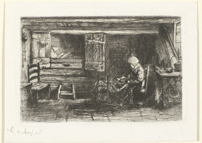 Twee figuren in een interieur door Jozef Israëls
