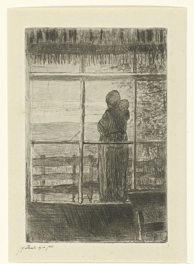 Wachtende vrouw met kind door Jozef Israëls