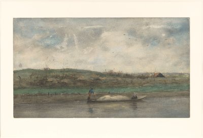 Zandschuit in vaart door glooiend landschap door Jozef Neuhuys