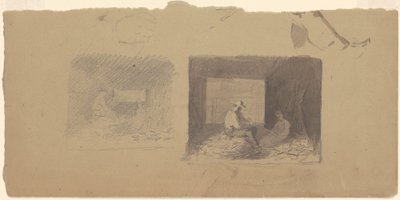 Studies van boeren die maïs doppen door Jr. Enoch Wood Perry