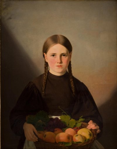 Een meisje met een mand vol fruit door Jørgen Roed