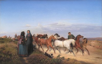 Jutse boeren op weg naar huis van de markt met hun paarden door Jørgen V. Sonne