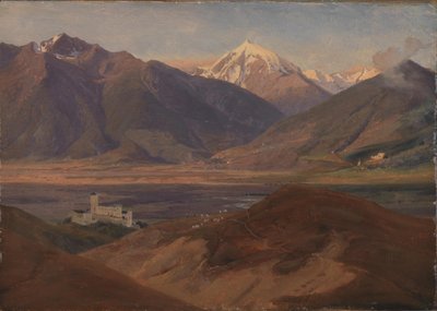 Berglandschap in Venosta met het kasteel Coira en de berg Ortles door Jørgen V. Sonne