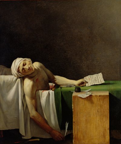 De dood van Marat, naar het origineel van Jacques-Louis David (1748-1825) door Jérôme Martin Langlois