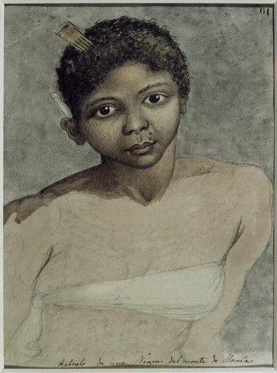 Portret van een zwarte vrouw uit de bergen van Manilla, gemaakt tijdens de expeditie naar de Filipijnen van Malaspina door Juan Ravenet