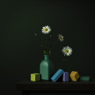 Daisy-vaas met geometrische blokken door Juan Antonio Palacios