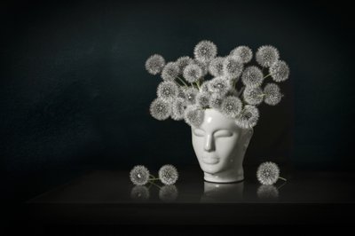 Vaas met paardenbloemhoofd door Juan Antonio Palacios