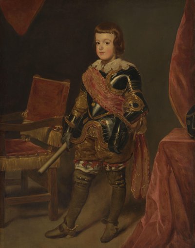 Portret van Prins Baltasar Carlos, zoon van de Spaanse koning Filips IV, op ongeveer 11-jarige leeftijd door Juan Bautista Martínez del Mazo (attributed to)