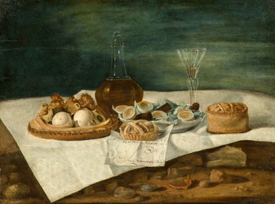 Stilleven met gebak, wijn en eieren, ca. 1770-1790 door Juan Bautista Romero