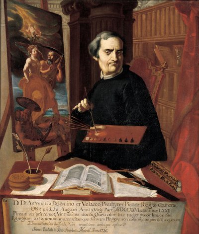 Portret van Acisclo Antonio Palomino de Castro y Velasco door Juan Bautista Simo