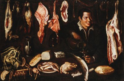 Een Jongeman die Wijn schenkt in een Provisiekamer, 1606 door Juan Esteban
