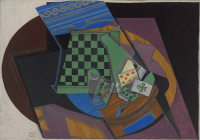 Dambord en speelkaarten, 1915 door Juan Gris