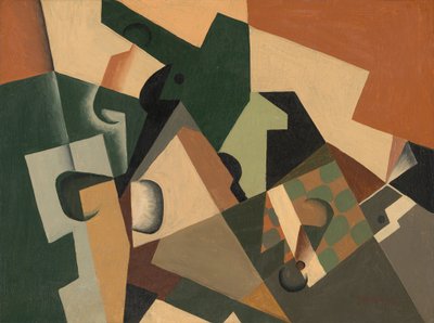 Glas en dambord, ca. 1917 door Juan Gris