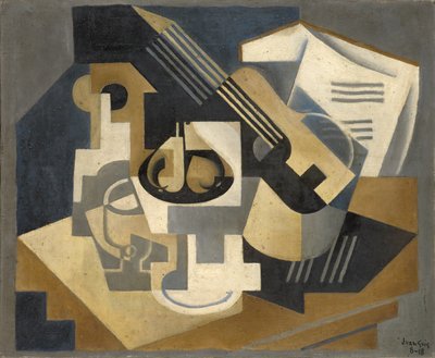 Gitaar en Fruitschaal op een Tafel door Juan Gris