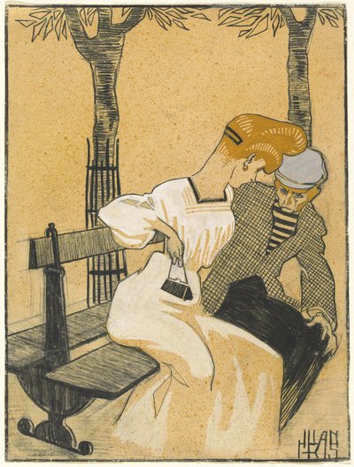 Man en Vrouw op Bank door Juan Gris