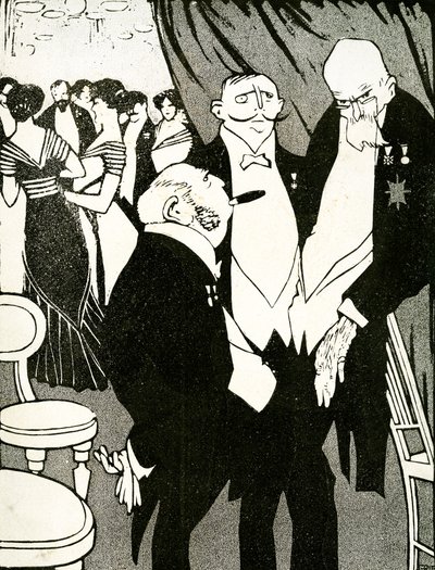 Russische gezant debatteert met andere leiders over de verdediging van Turkije tijdens een conferentie, 1908 door Juan Gris