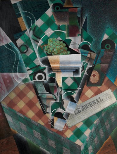 Stilleven met geruite tafelkleed, 1915 door Juan Gris