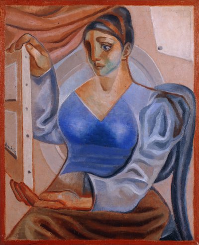 Vrouw met een schilderij door Juan Gris