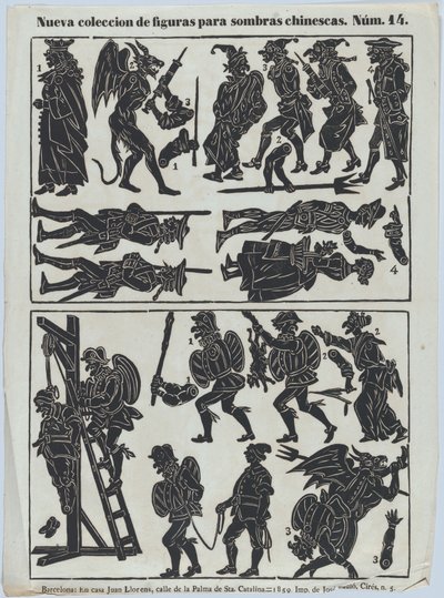 Blad 14 van figuren voor Chinese schaduwpoppen, 1859 door Juan Llorens