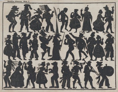 Blad 1 van figuren voor Chinese schaduwpoppen, ca. 1850-70 door Juan Llorens