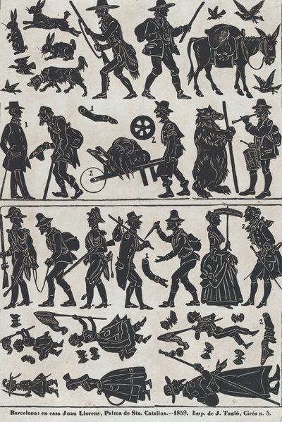 Blad 2 van figuren voor Chinese schaduwpoppen door Juan Llorens