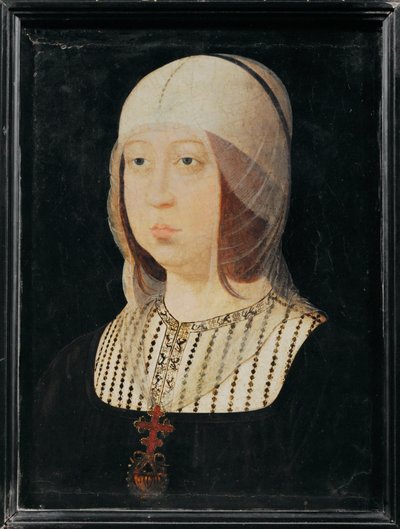Isabella de Katholieke van Castilië, vrouw van Ferdinand van Aragon ... (schilderij op hout) door Juan de (attr. to) Flandes