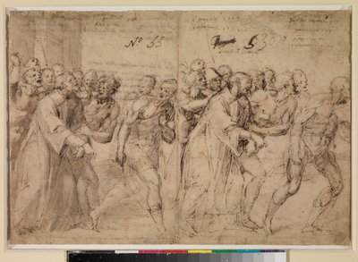 Twee studies voor "Sint Stefanus wordt naar zijn martelaarschap geleid" door Juan de Juanes