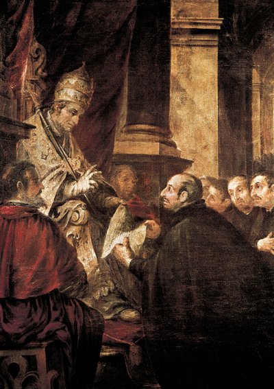 Sint Ignatius van Loyola ontvangt de Bul van de Orde van de Jezuïeten van paus Paulus III, schilderij door Juan de Valdes Leal door Juan de Valdes Leal