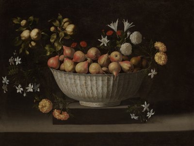 Bloemen en fruit in een Chinese kom door Juan de Zurbaran